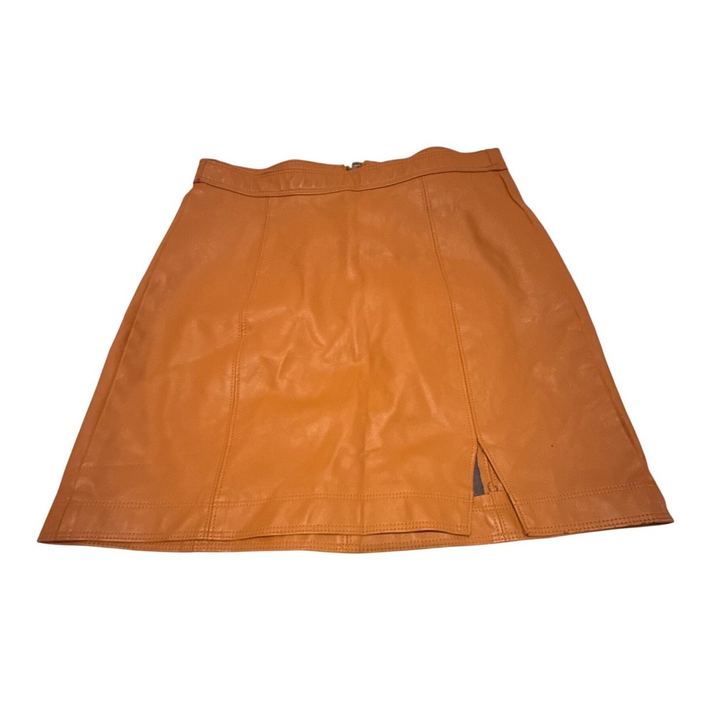 Altar'd State Brown Faux Leather Mini Skirt Size S Cognac Back Zip Slit SS4808B